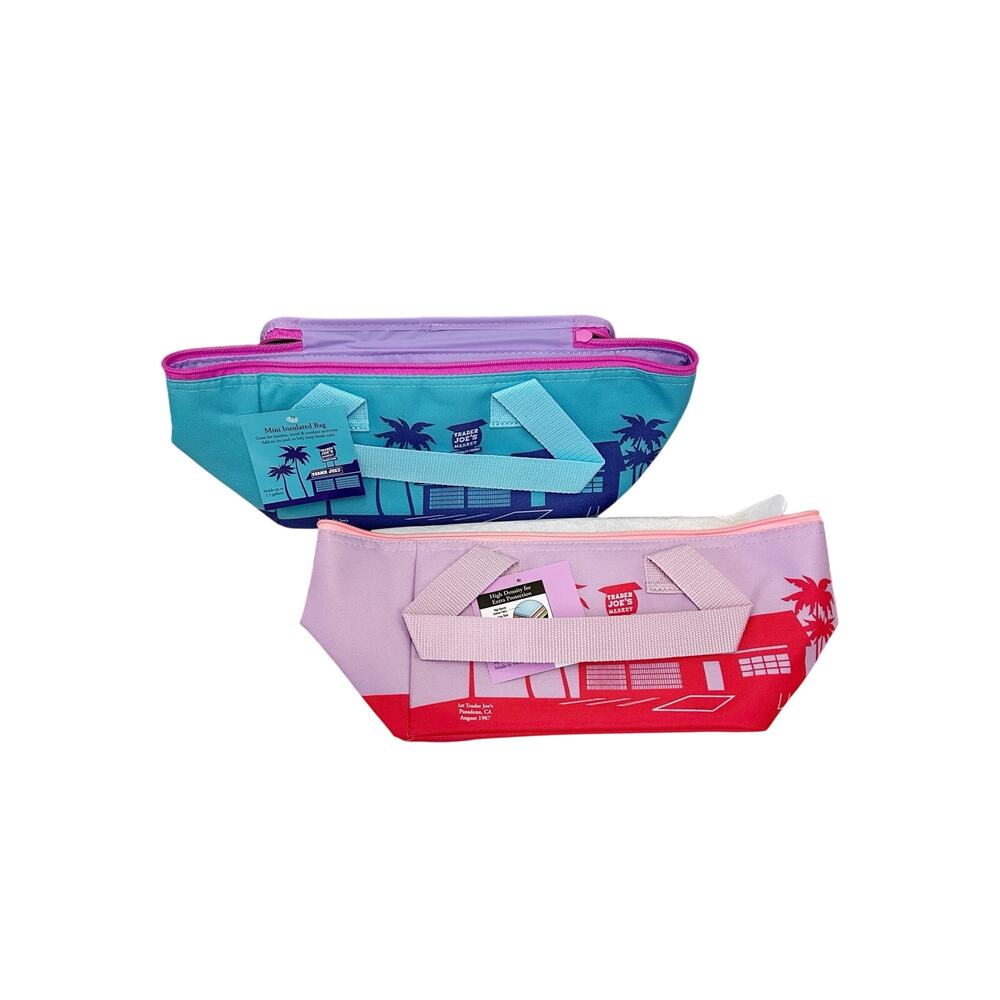 TRADER JOE'S Mini Insulated Lunch Tote Bags Set of 2 Teal Pink NWT